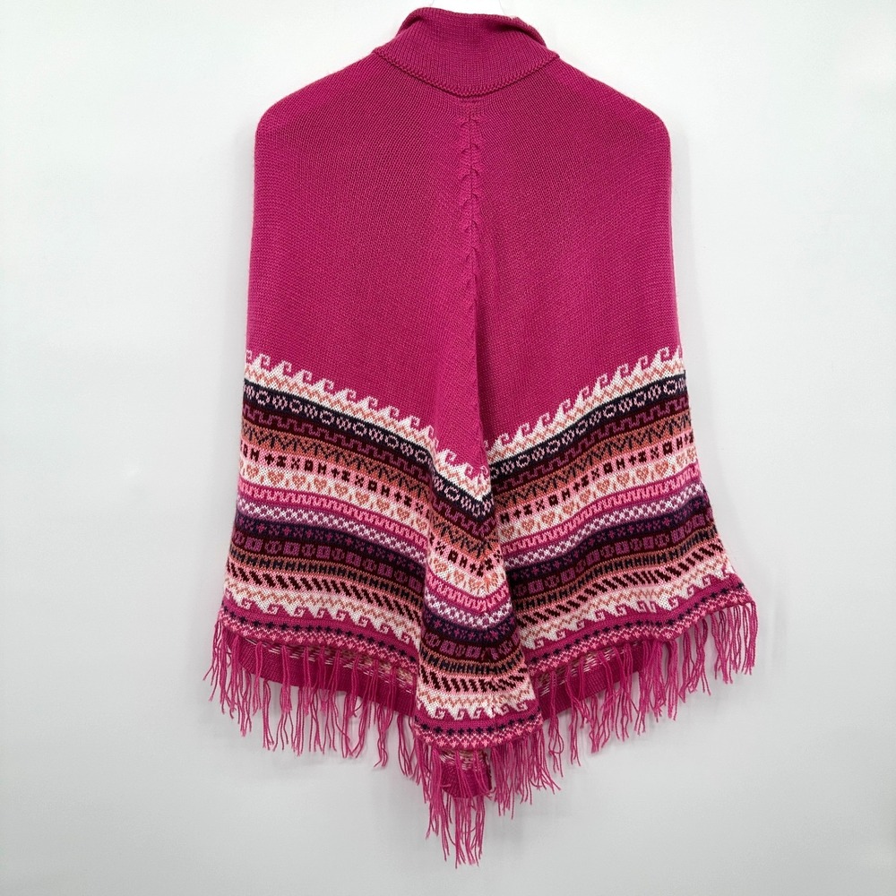 Alpaca Poncho Sweater Women One Size Fringe Made in Peru Nomadic Boho Artsy Pink - Picture 7 of 10